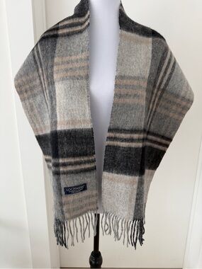 LOCHMERE Merino Cashmere Blend Plaid Reversible Winter Scarf Fringe Cozy Unisex